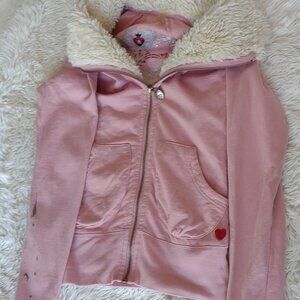 pink jacket with fluffy neck lining and bling embroidery LW